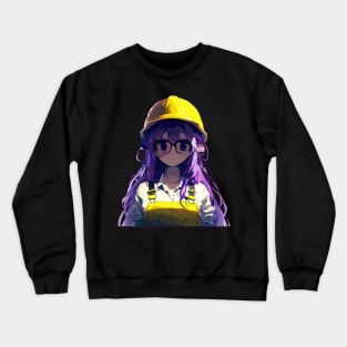 Anime Girl worker in construction helmet, hard hat Crewneck Sweatshirt